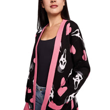 Load image into Gallery viewer, Ghostface Hearts All-Over Print Women's Black Long Sleeve Cardigan SMALL