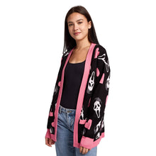 Load image into Gallery viewer, Ghostface Hearts All-Over Print Women's Black Long Sleeve Cardigan SMALL