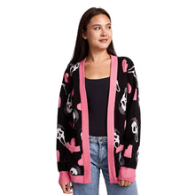 Load image into Gallery viewer, Ghostface Hearts All-Over Print Women's Black Long Sleeve Cardigan SMALL
