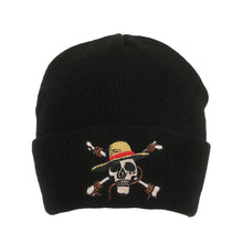 Load image into Gallery viewer, One Piece Straw Hat Pirates Skull & Crossbones Logo Black Cuff Beanie