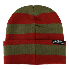 Load image into Gallery viewer, Nightmare On Elm Street Ready Or Not Here I Come Woven Label Striped Cuffed Beanie