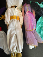 Load image into Gallery viewer, Disney Jasmine and Aladdin Dolls with City Outfits, Abu, & Magic Lamp Preowned