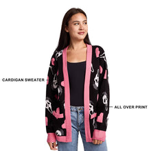 Load image into Gallery viewer, Ghostface Hearts All-Over Print Women's Black Long Sleeve Cardigan SMALL