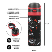 Load image into Gallery viewer, Ghostface Mask &amp; Blood Splatter All-Over Print Black 24 Oz Stainless Steel Water Bottle
