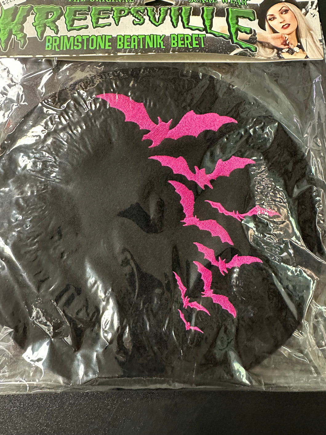 Kreepsville Brimstone Beatnik Pink Bat Beret