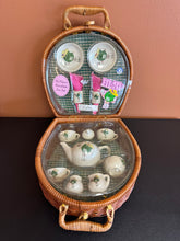 Load image into Gallery viewer, Green M&amp;M’s 16 piece Porcelain Mini Tea Set in Wicker Basket
