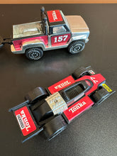 Load image into Gallery viewer, Tonka 1978 Black &amp; Red Truck Trailer Indy Car Jeep Motorcycle Bike Lot of 5 Items
