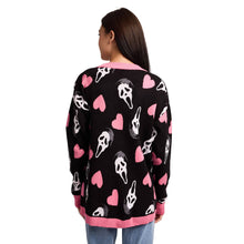 Load image into Gallery viewer, Ghostface Hearts All-Over Print Women's Black Long Sleeve Cardigan SMALL
