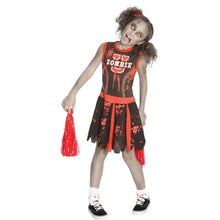 Load image into Gallery viewer, Morris Zombie U Child Undead Cheerleader Costume with Pom Poms Preowned MED/LRG
