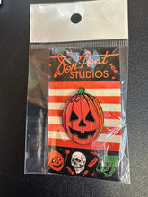 Load image into Gallery viewer, Don Post Pumpkin Mask Enamel Pin
