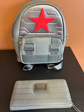 Load image into Gallery viewer, MARVEL WINTER SOLIDER LOUNGEFLY MINI BACKPACK &amp; WALLET PREOWNED
