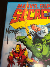 Load image into Gallery viewer, Marvel Super Heroes Secret Wars Comic Cover Art Print 17”x11” with Frame Signed by Artist Michael Zeck Preowned No COA
