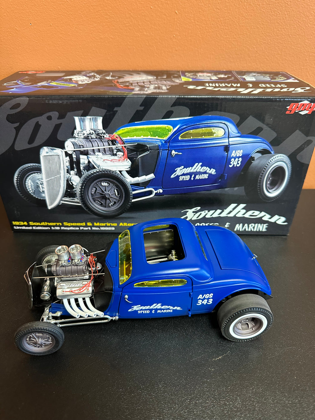 GMP 1934 SOUTHERN SPEED & MARINE ALTERED BLUE COUPE 1:18 No. 18829 OPEN BOX