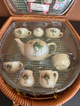 Load image into Gallery viewer, Green M&amp;M’s 16 piece Porcelain Mini Tea Set in Wicker Basket
