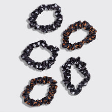 Load image into Gallery viewer, Ruched Satin Scrunchies 5pc Set - Ghosts &amp; Pumpkins
