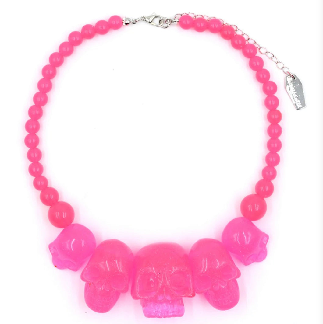 Kreepsville Pink Glitter Skull Necklace