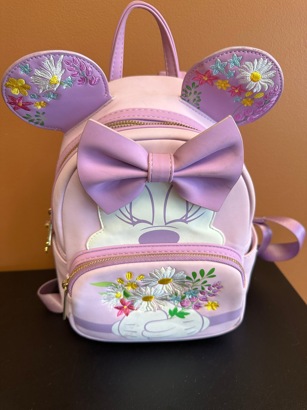 DISNEY LOUNGEFLY MINNIE MOUSE PURPLE FLOWERS MINI BACKPACK PREOWNED