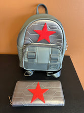 Load image into Gallery viewer, MARVEL WINTER SOLIDER LOUNGEFLY MINI BACKPACK &amp; WALLET PREOWNED
