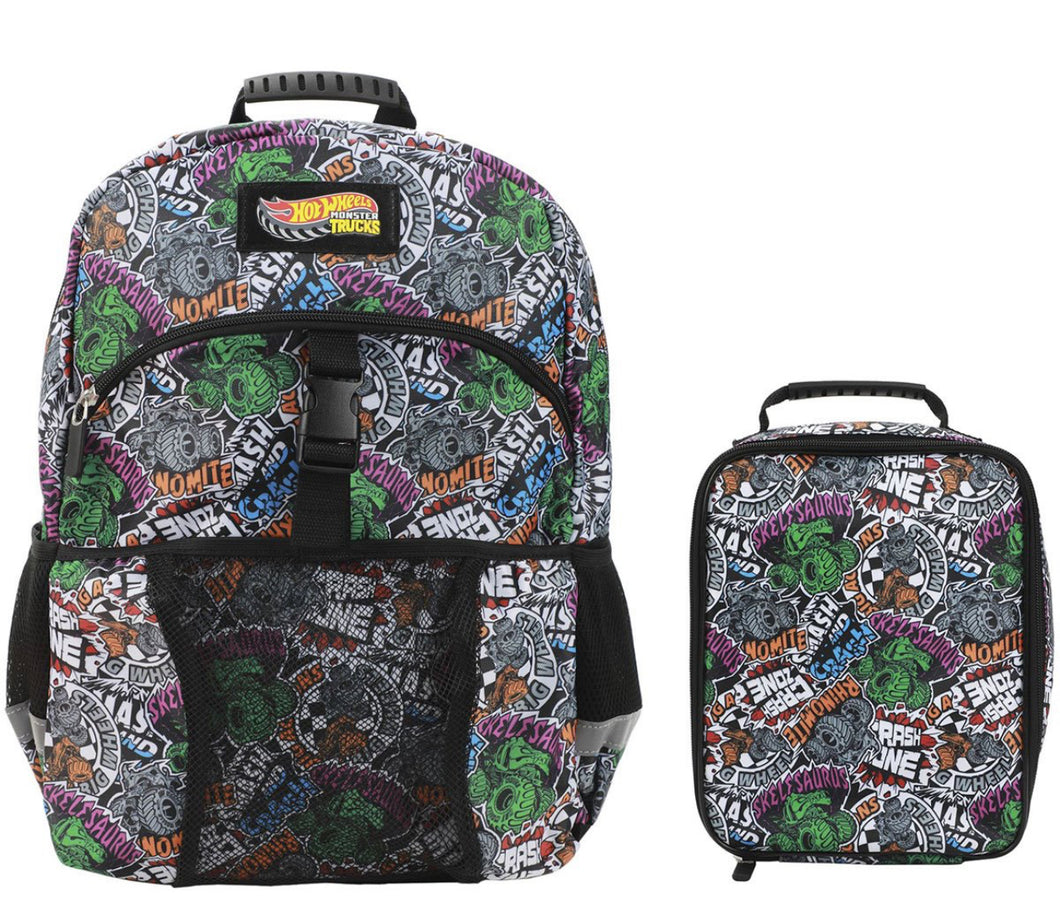 Bioworld Hot Wheels Monster Trucks All Over Print Youth Backpack Set