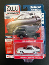 Load image into Gallery viewer, AUTO WORLD Deluxe Series Pony Power LE 1995 Ford Probe GT &amp; 1985 Ford Mustang SVO 2 Pack Vers. A
