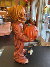 Load image into Gallery viewer, Trick ‘r Treat Sam Unmasked Holding Pumpkin Light Up Statue

