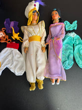 Load image into Gallery viewer, Disney Jasmine and Aladdin Dolls with City Outfits, Abu, &amp; Magic Lamp Preowned
