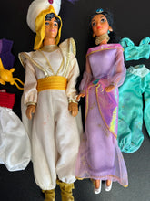 Load image into Gallery viewer, Disney Jasmine and Aladdin Dolls with City Outfits, Abu, &amp; Magic Lamp Preowned
