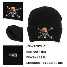 Load image into Gallery viewer, One Piece Straw Hat Pirates Skull &amp; Crossbones Logo Black Cuff Beanie
