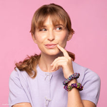 Load image into Gallery viewer, Lisa Frank x Kitsch Ruched Satin Scrunchies in Rainbow Leopard
