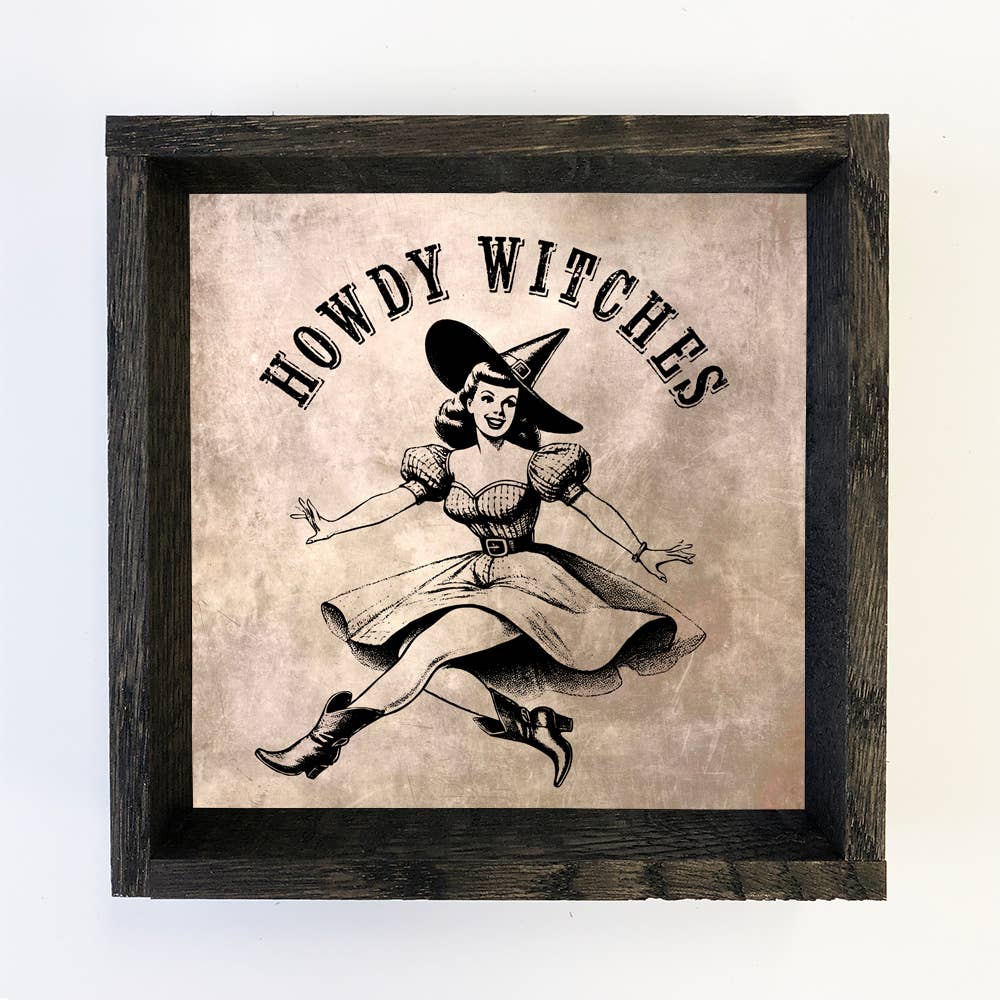 Howdy Witches - Halloween Cowgirl Canvas Art - Framed Art