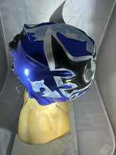 Load image into Gallery viewer, LUCHA METALLIC BLUE BLACK AND WHITE MASK WITH OUT TAGS
