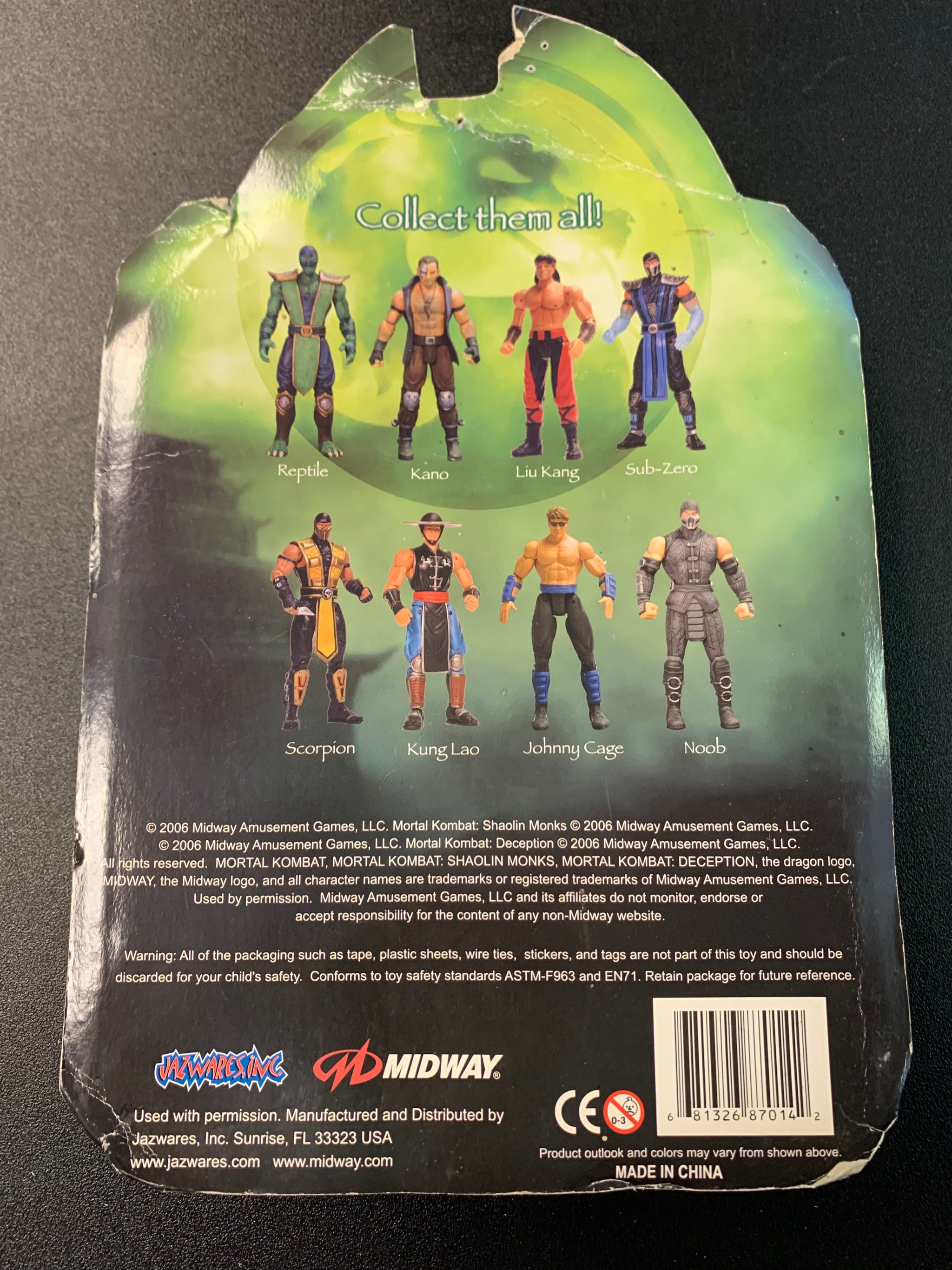 JAZWARES INC. MIDWAY MORTAL KOMBAT KANO DECEPTION PACKAGE DAMAGE