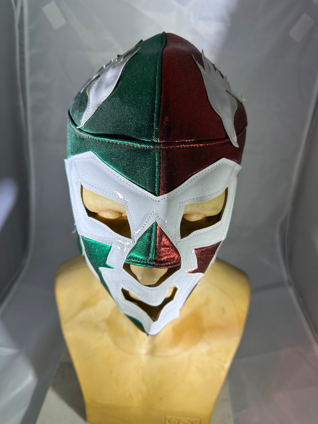 LUCHA METALLIC GREEN RED & GLITTER WHITE FULL HEAD MASK WITH OUT TAGS