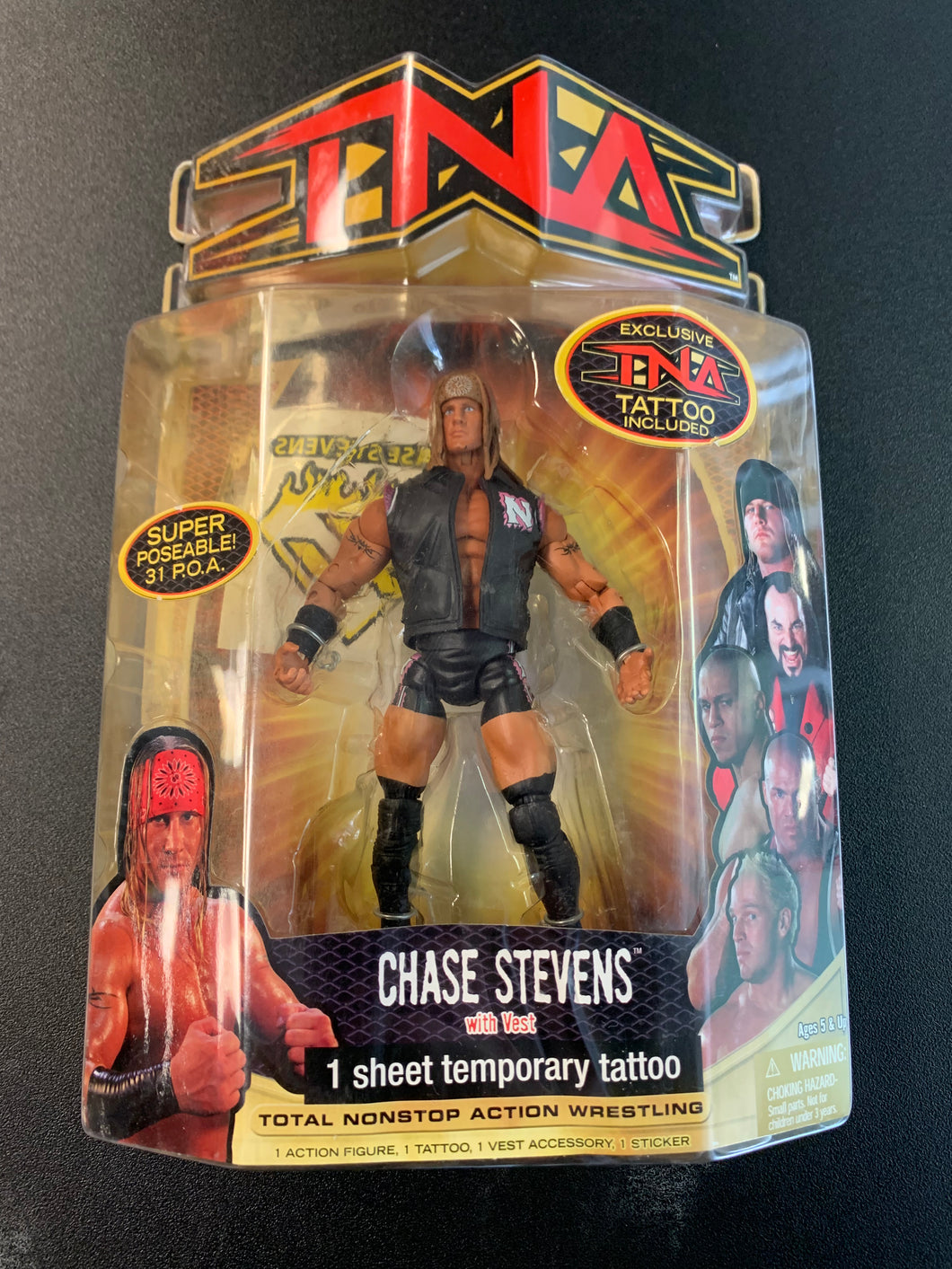 TNA CHASE STEVENS FIGURE WITH TATTOO OPEN PACKAGE